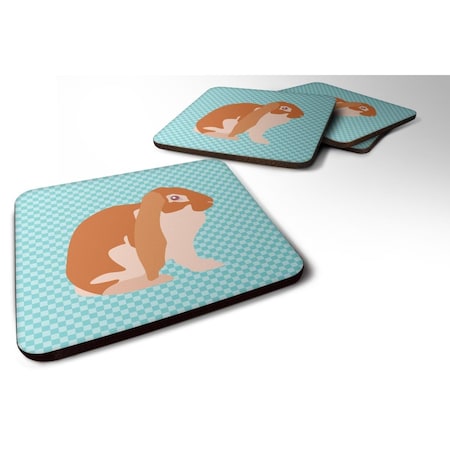 English Lop Rabbit Blue Check Foam Coaster, Set Of 4